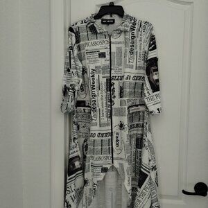 Black and white newspaper print light weight coat/jacket